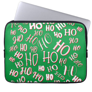 Housse Pour Ordinateur Portable HO HO HO Texte de Noël motif blanc vert rouge