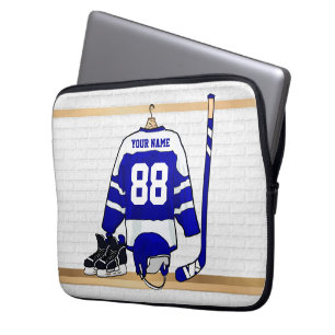 Housse Pour Ordinateur Portable Hockey sur glace bleu et blanc personnalisé Jersey