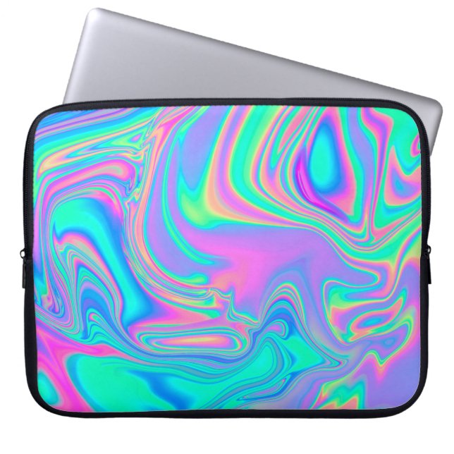 Housse Pour Ordinateur Portable Holographie Iridescente : Neon Marbled Texture (Devant)