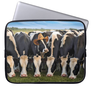 Housse Pour Ordinateur Portable Holstein Cow porte un Casquette de cowboy