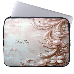 Housse Pour Ordinateur Portable Housse d'ordinateur portable à perles et fleurs or