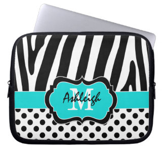 Housse Pour Ordinateur Portable Housse d'ordinateur portable Aqua Black Zebra Stri