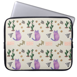 Housse Pour Ordinateur Portable Housse d'ordinateur portable Chat Poisson Cactus M