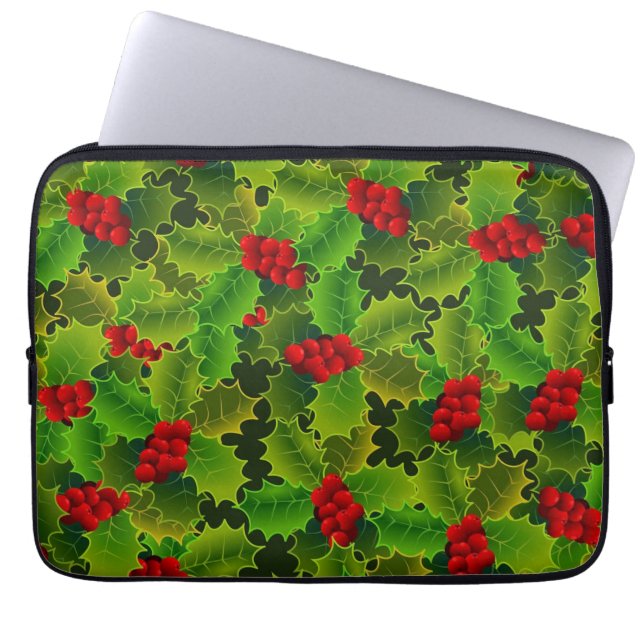 Housse Pour Ordinateur Portable Houx vert avec baies rouges (Devant)