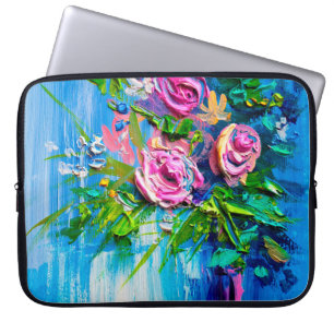 Housse Pour Ordinateur Portable Huile peignant un bouquet de roses. Stage impressi