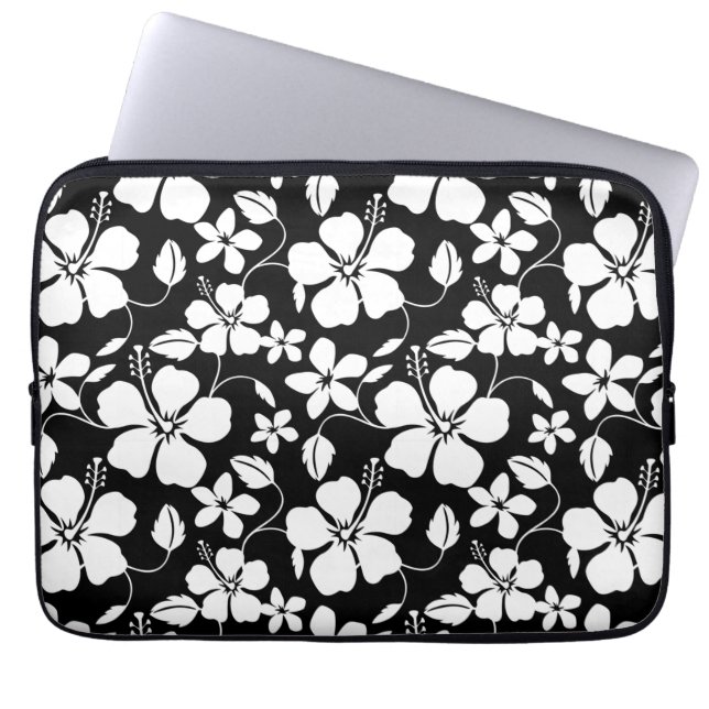 HOUSSE POUR ORDINATEUR PORTABLE HULA HAÏIENNE (HIBISCUS) NOIR (Devant)