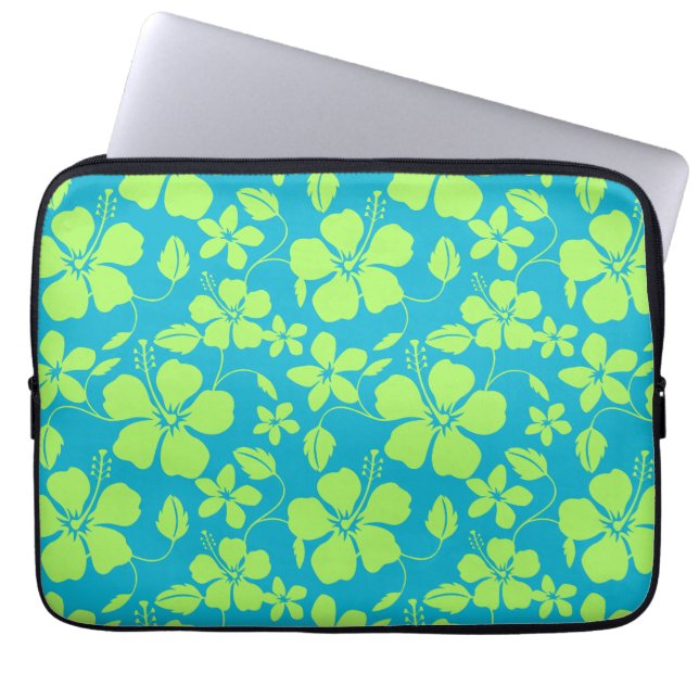 HOUSSE POUR ORDINATEUR PORTABLE HULA HAWAIEN (HIBISCUS) TEAL LIME (Devant)