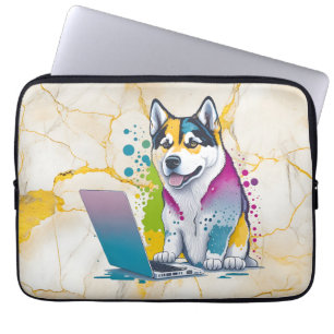 Housse Pour Ordinateur Portable Husky Chig Computer Rainbow Watercolor Tech Savvy