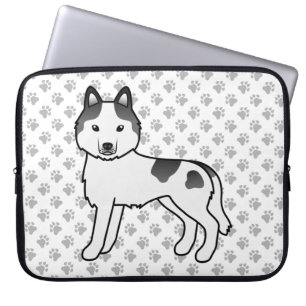 Housse Pour Ordinateur Portable Husky Sibérien pie baldaquin noir Chien de dessin