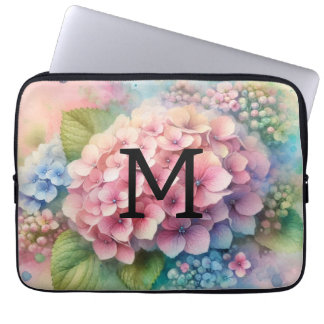 Housse Pour Ordinateur Portable Hydrangée rose monogramme