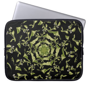 Housse Pour Ordinateur Portable Hypnose de nature verte et noire fractale