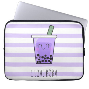 Housse Pour Ordinateur Portable I Love Boba Kawaii Bubble Tea Taro Ube Purple