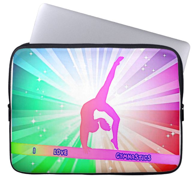Housse Pour Ordinateur Portable "I LOVE GYMNASTICS" avec Gymnaste sur poutre (Devant)