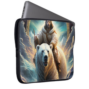 Housse Pour Ordinateur Portable (IA générée) Jésus sur un ours polaire