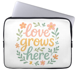 Housse Pour Ordinateur Portable Ici pousse l'amour Typographie Cottagecore Art