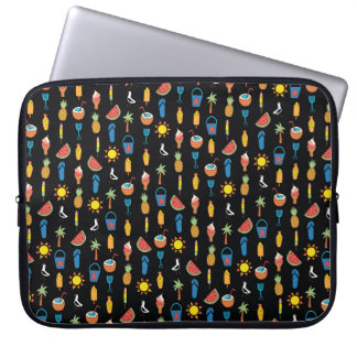 Housse Pour Ordinateur Portable Icônes d'été sans couture vintage motif noir. Répé