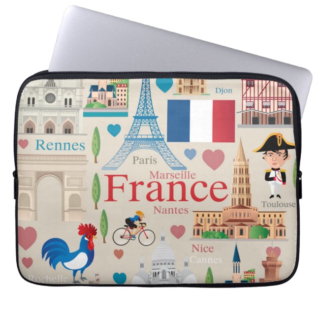 Housse Pour Ordinateur Portable Icônes mignonnes de la France (Devant)