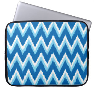 Housse Pour Ordinateur Portable Ikat Chevron Stripes - Cobalt, Sky Blue et White
