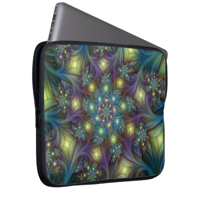 Housse Pour Ordinateur Portable Illuminé Abstrait brillant Turquoise violet Fracta (Devant droit)
