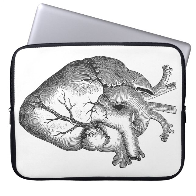 Housse Pour Ordinateur Portable Illustration blanche noire simple de coeur (Devant)