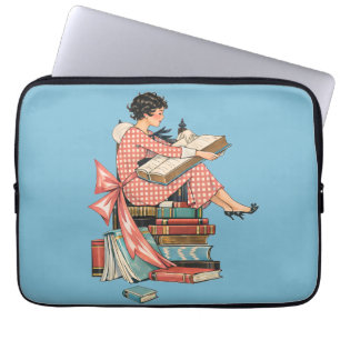 Housse Pour Ordinateur Portable Illustration d'amateur de livres anciens qui lit