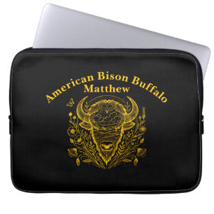 Housse Pour Ordinateur Portable Illustration de bison doré entouré de nature