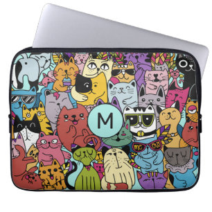 Housse Pour Ordinateur Portable Illustration de chats amusants Monogrammes personn