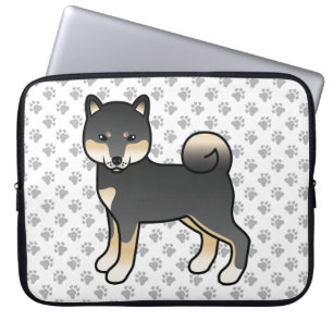Housse Pour Ordinateur Portable Illustration de chien de dessin animé noir et tan 