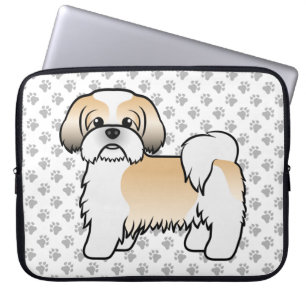 Housse Pour Ordinateur Portable Illustration de chien de dessin animé Shih Tzu or 
