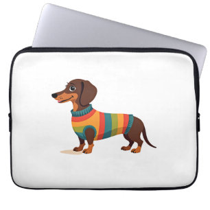 Housse Pour Ordinateur Portable Illustration de dachshund en pull vintage arc-en-c
