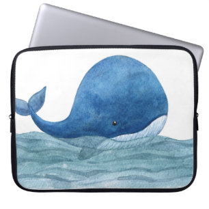 Housse Pour Ordinateur Portable Illustration de l'aquarelle de la baleine bleue mi