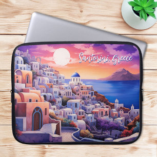 Housse Pour Ordinateur Portable Illustration de l'île de Santorin au coucher du so
