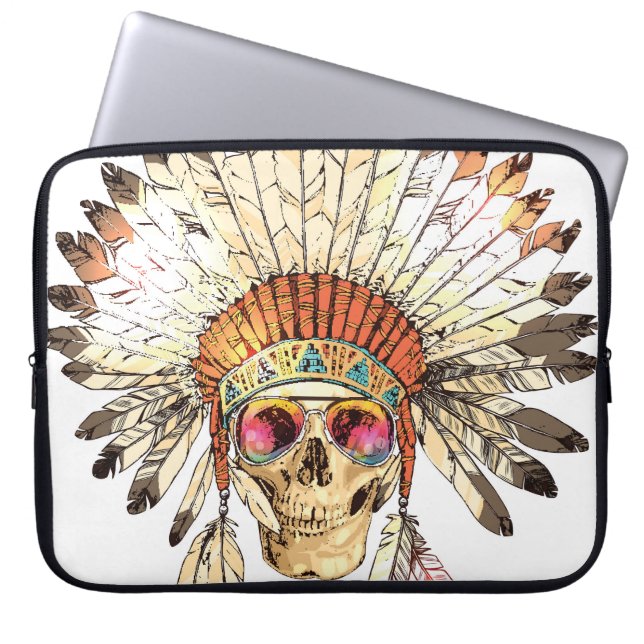 Housse Pour Ordinateur Portable Illustration de mode crâne amérindien (Devant)