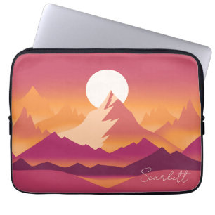 Housse Pour Ordinateur Portable Illustration de paysage de montagnes au soleil du 