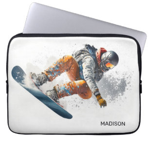 Housse Pour Ordinateur Portable Illustration de snowboarder de nom personnalisé