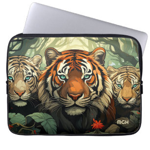 Housse Pour Ordinateur Portable Illustration des tigres monogrammes personnalisés