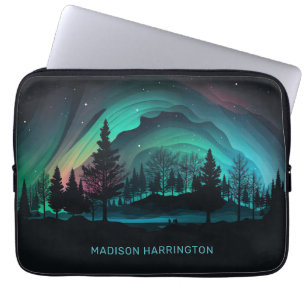 Housse Pour Ordinateur Portable Illustration du nom personnalisé Aurora Borealis