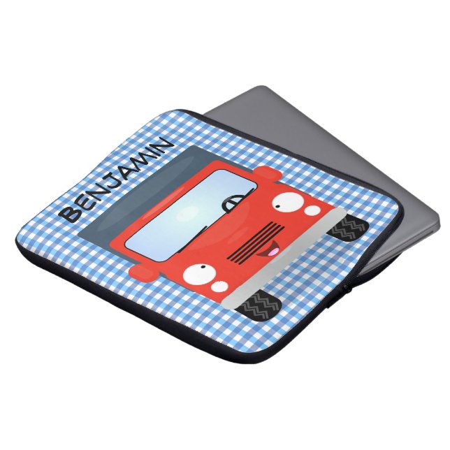 Housse Pour Ordinateur Portable Illustration d'un camion kawaii rouge mou (Devant haut)