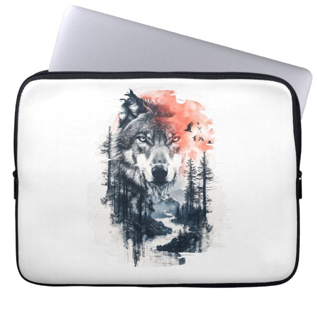 Housse Pour Ordinateur Portable Illustration Duo Tone Wolf (Devant)