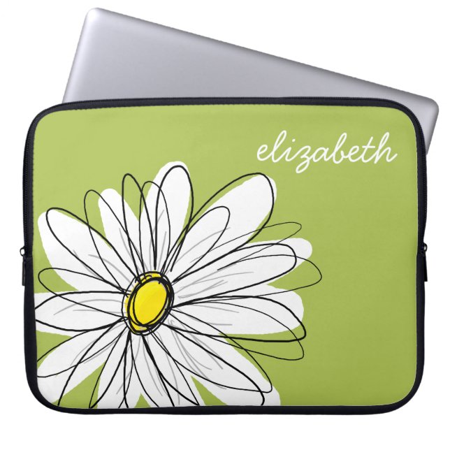 Housse Pour Ordinateur Portable Illustration florale Daisy tendance - chaux et jau (Devant)