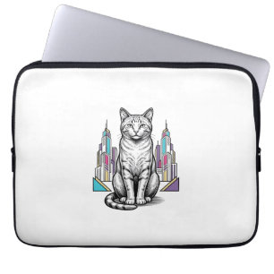 Housse Pour Ordinateur Portable Illustration vectorielle de la ville féline cybern