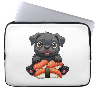 Housse Pour Ordinateur Portable Illustration vectorielle de sushi de pug noir mign