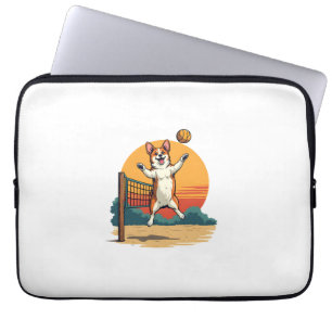 Housse Pour Ordinateur Portable Illustration vectorielle vintage Corgi Volleyball 