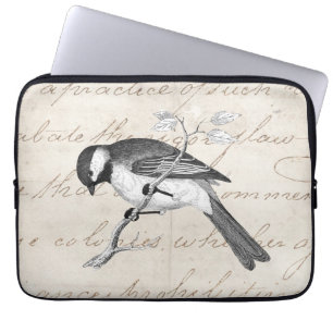 Housse Pour Ordinateur Portable Illustration vintage d'oiseau de chanson - texte