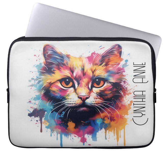 Housse Pour Ordinateur Portable "I'm the Coolest" Aquarelle de chat (Devant)