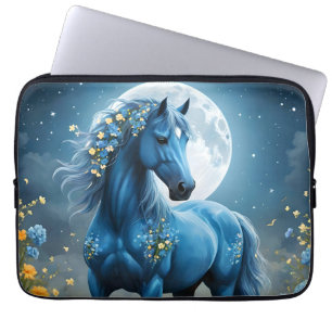 Housse Pour Ordinateur Portable Imaginaire Bleu Magique Cheval Lune Fleurs,