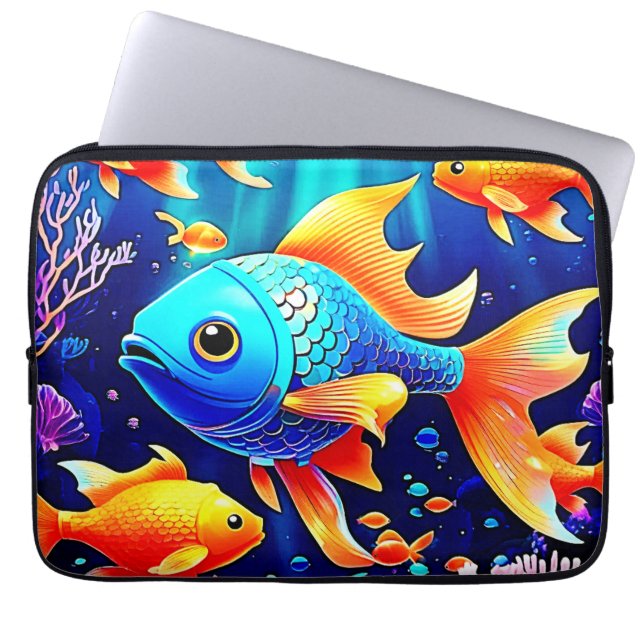 Housse Pour Ordinateur Portable Imaginaire Poisson Conception de nage (Devant)