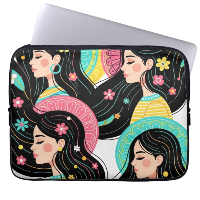 Housse Pour Ordinateur Portable Impression d'art d'illustration de femmes bohèmes  (Devant)