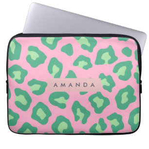 Housse Pour Ordinateur Portable Impression léopard rose et verte personnalisée
