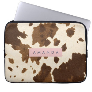Housse Pour Ordinateur Portable Impression Personnalisée en Cuir de Vache Brun Rus